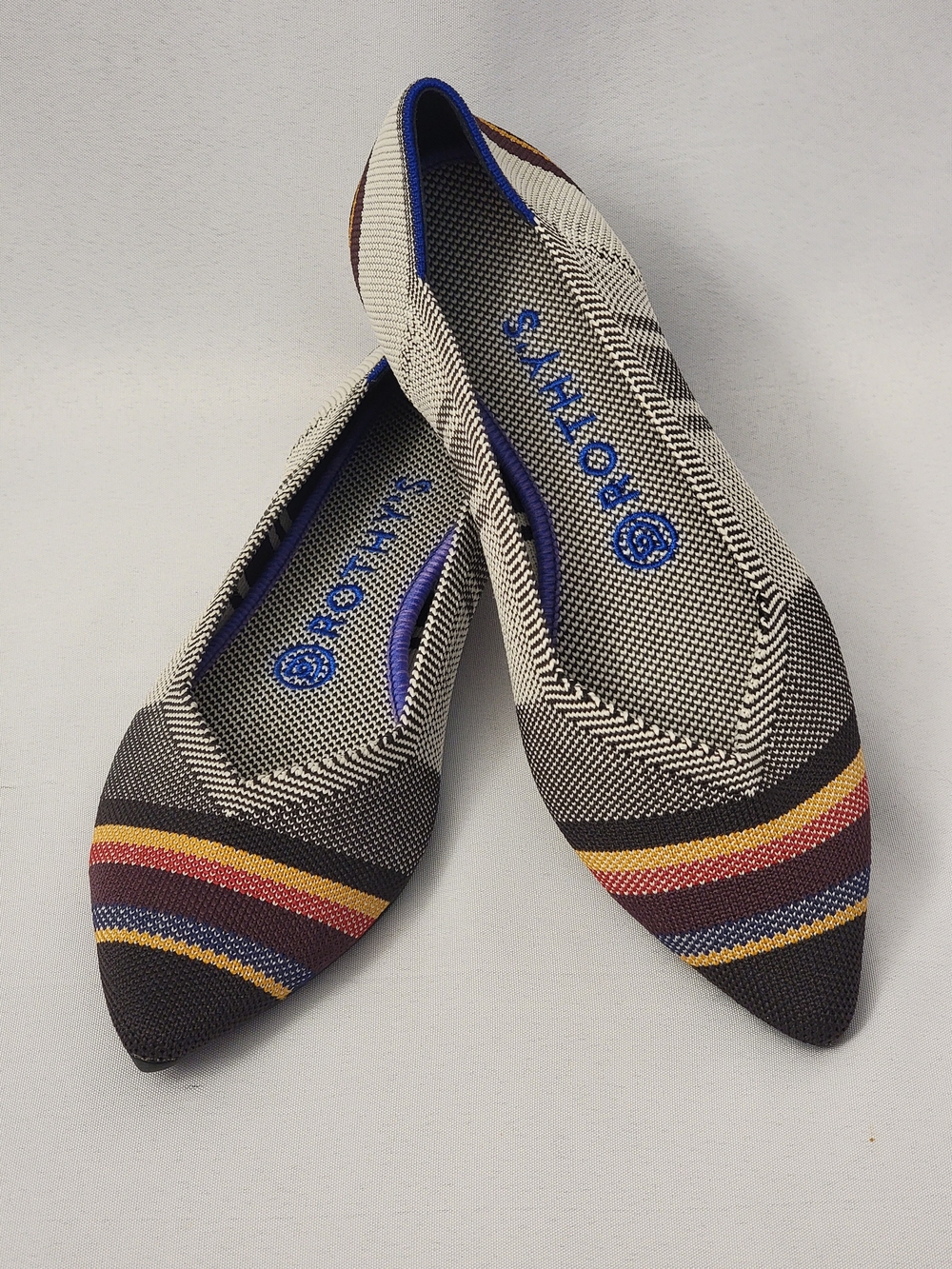 Rothy's The Point Inverse Multicolor Stripe Flats Size 7.5